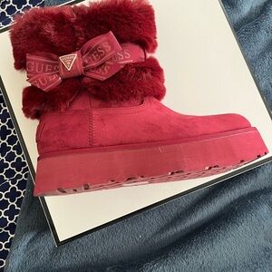 Guess Dark Red Faux Fur Boots